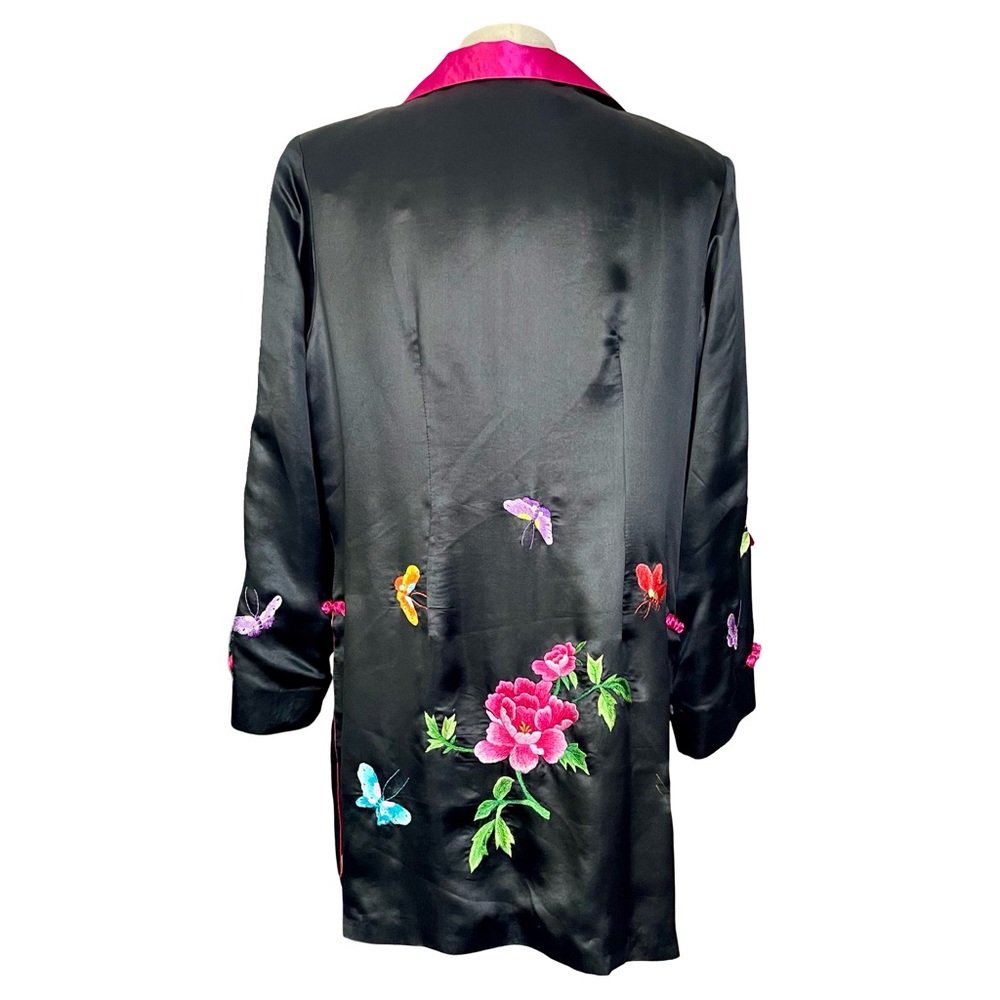 Ami Amie Black Nature Inspired Embroidered Silky-soft Kimono Robe Jacket SzXL? - Picture 4 of 11